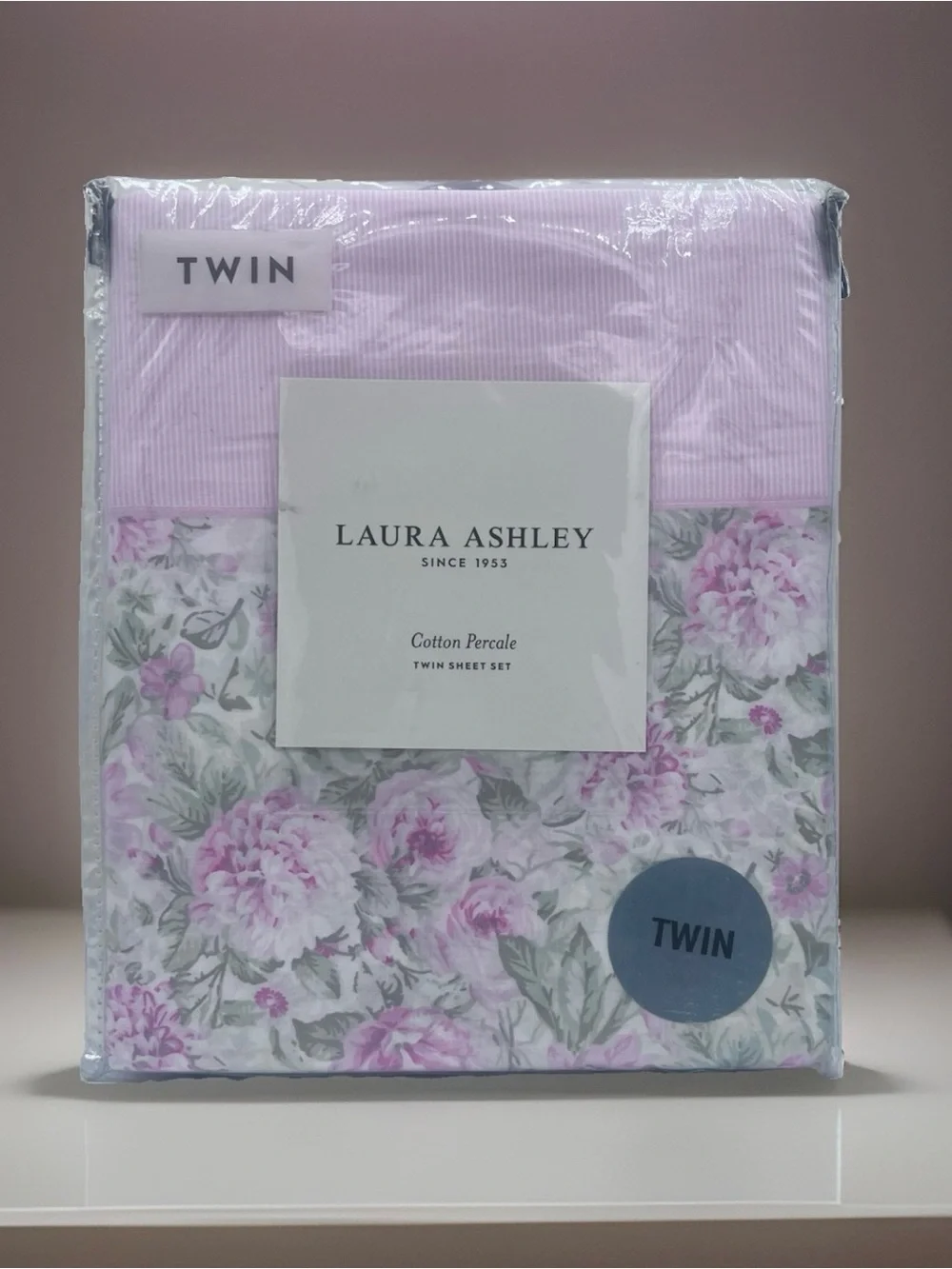 NEW Laura Ashley Twin Size AVELINE PINK FLORAL Sheet Set -  100% Cotton Percale